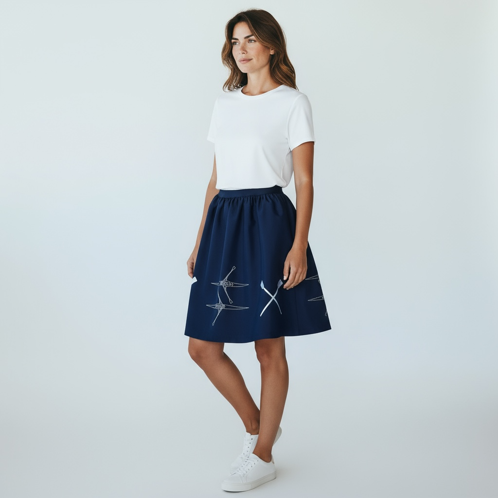 Mėlynas sijonas, siuvinėtas irklavimo motyvais