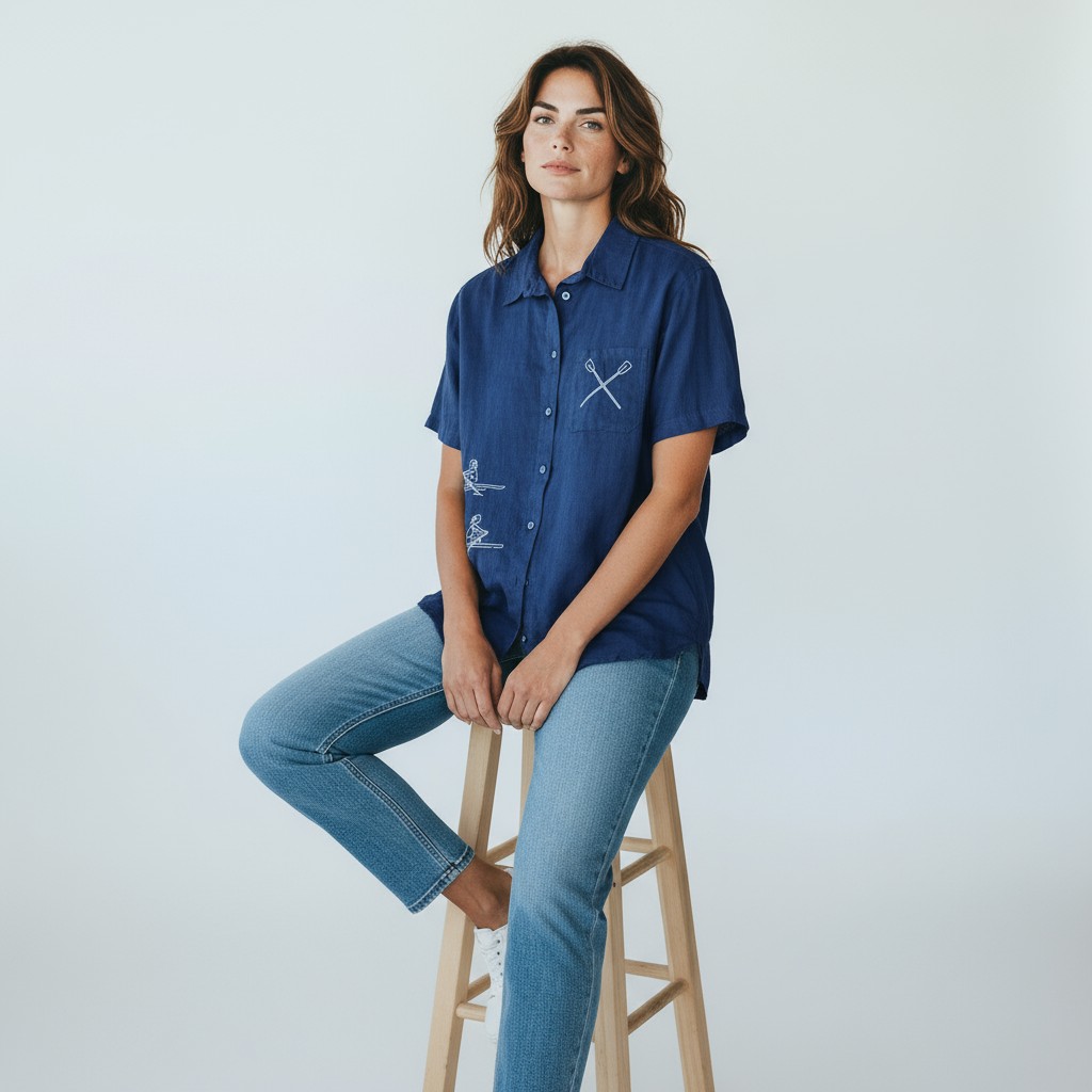 Moteriški lininiai marškiniai trumpomis rankovėmis 