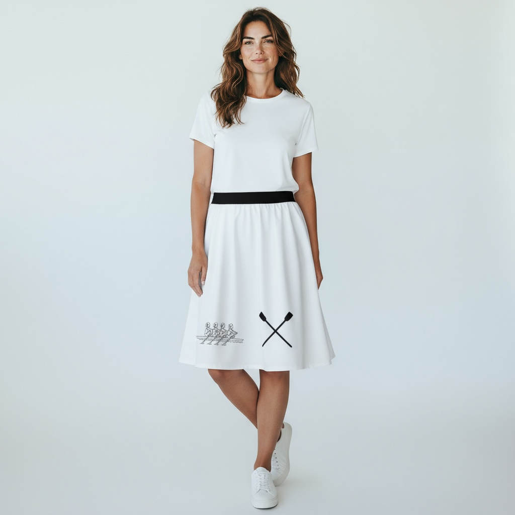 Baltas sijonas, siuvinėtas irklavimo motyvais