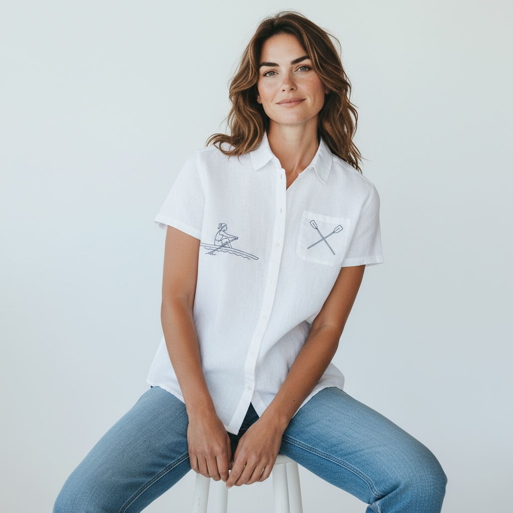 Moteriški lininiai marškiniai trumpomis rankovėmis 