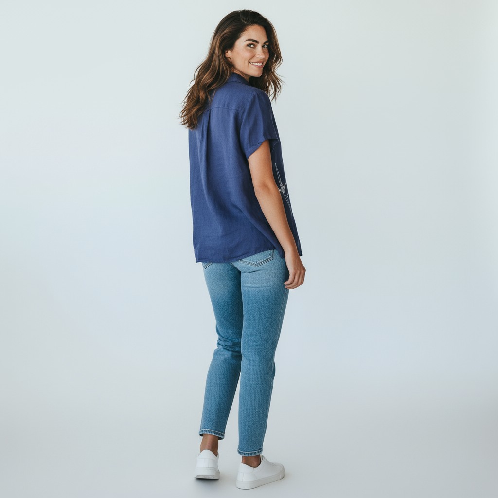 Moteriški lininiai marškiniai trumpomis rankovėmis 