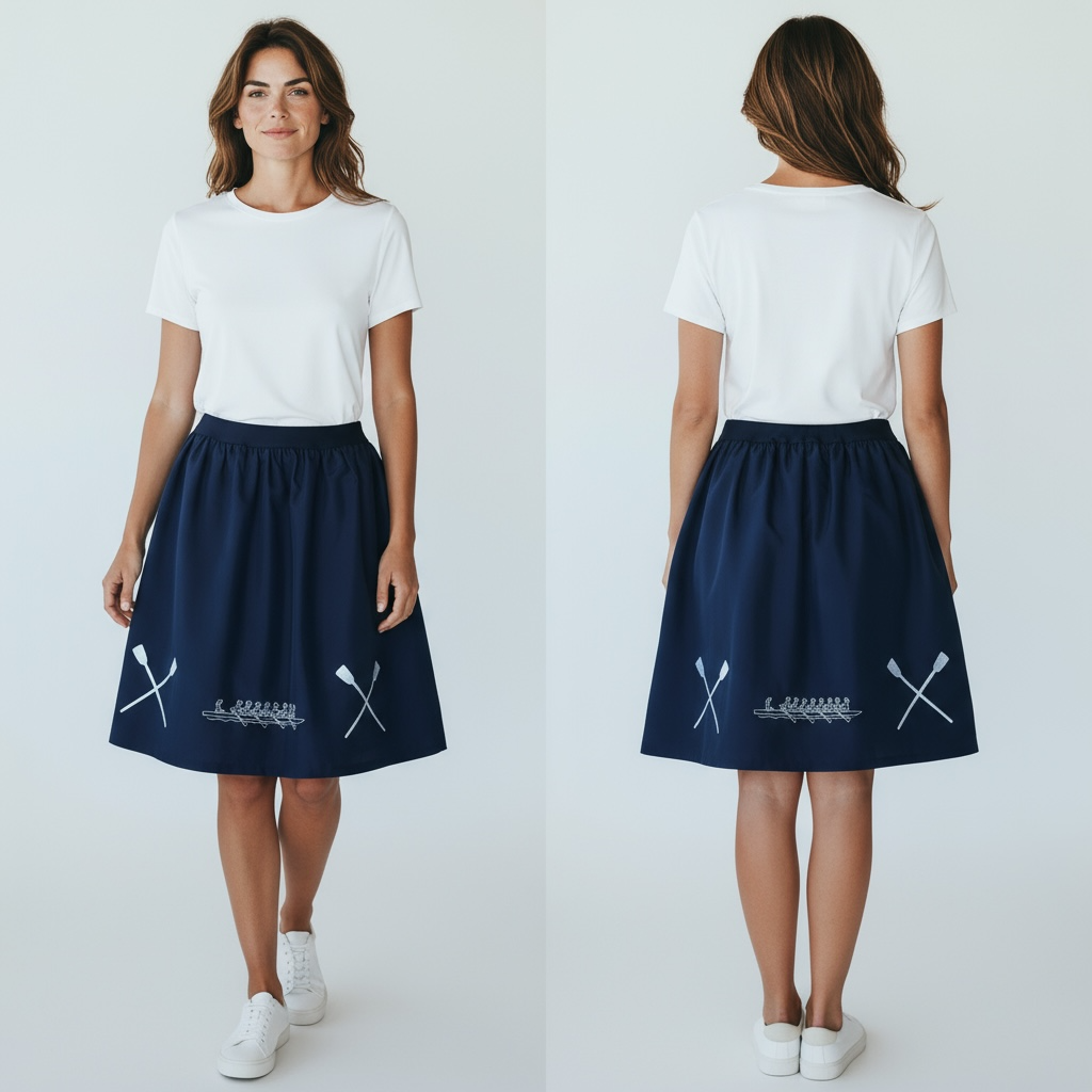 Mėlynas sijonas, siuvinėtas irklavimo motyvais