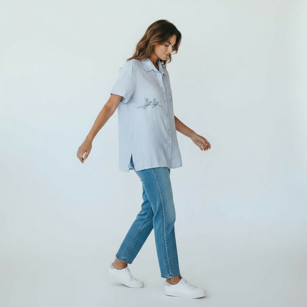 Moteriški lininiai marškiniai trumpomis rankovėmis 