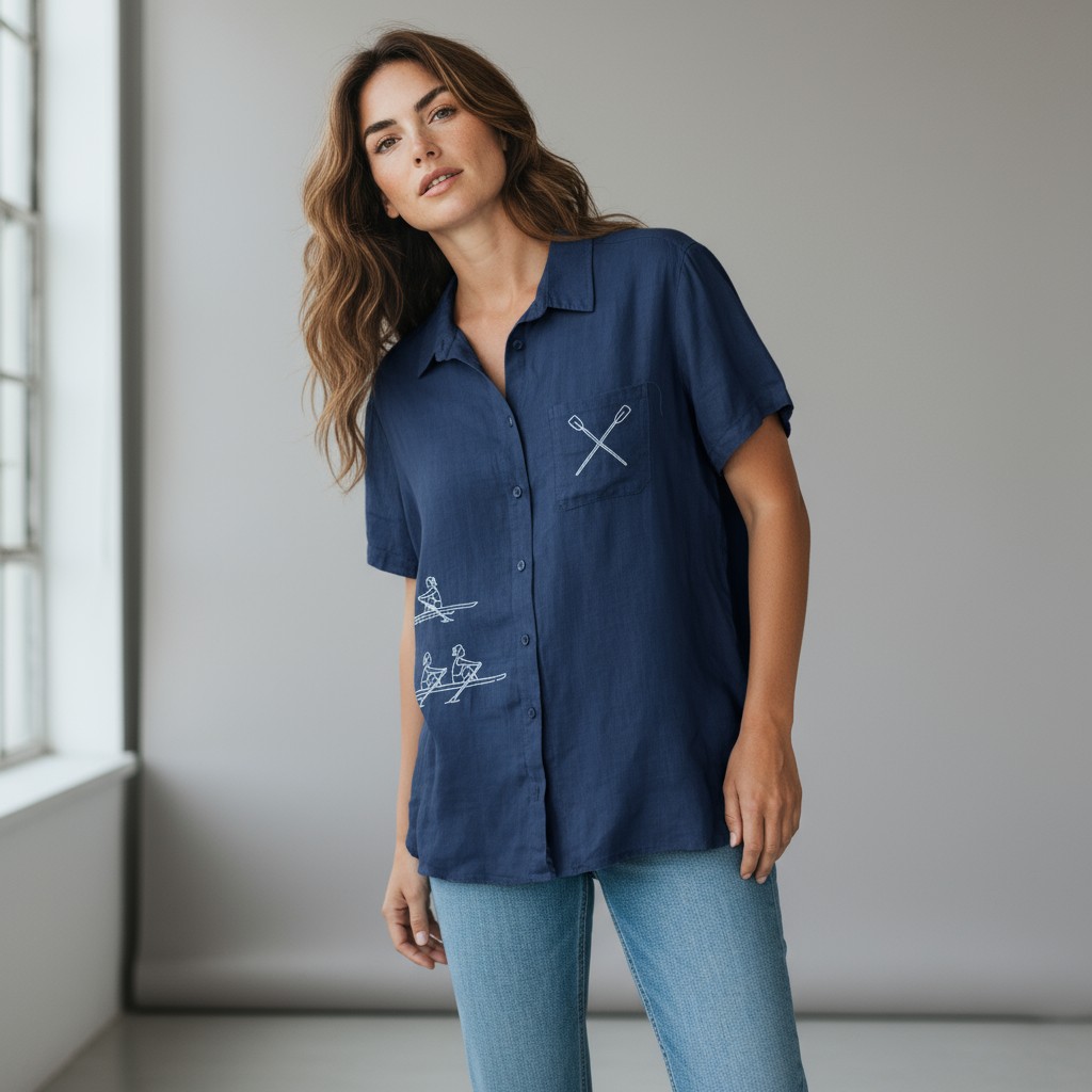 Moteriški lininiai marškiniai trumpomis rankovėmis 