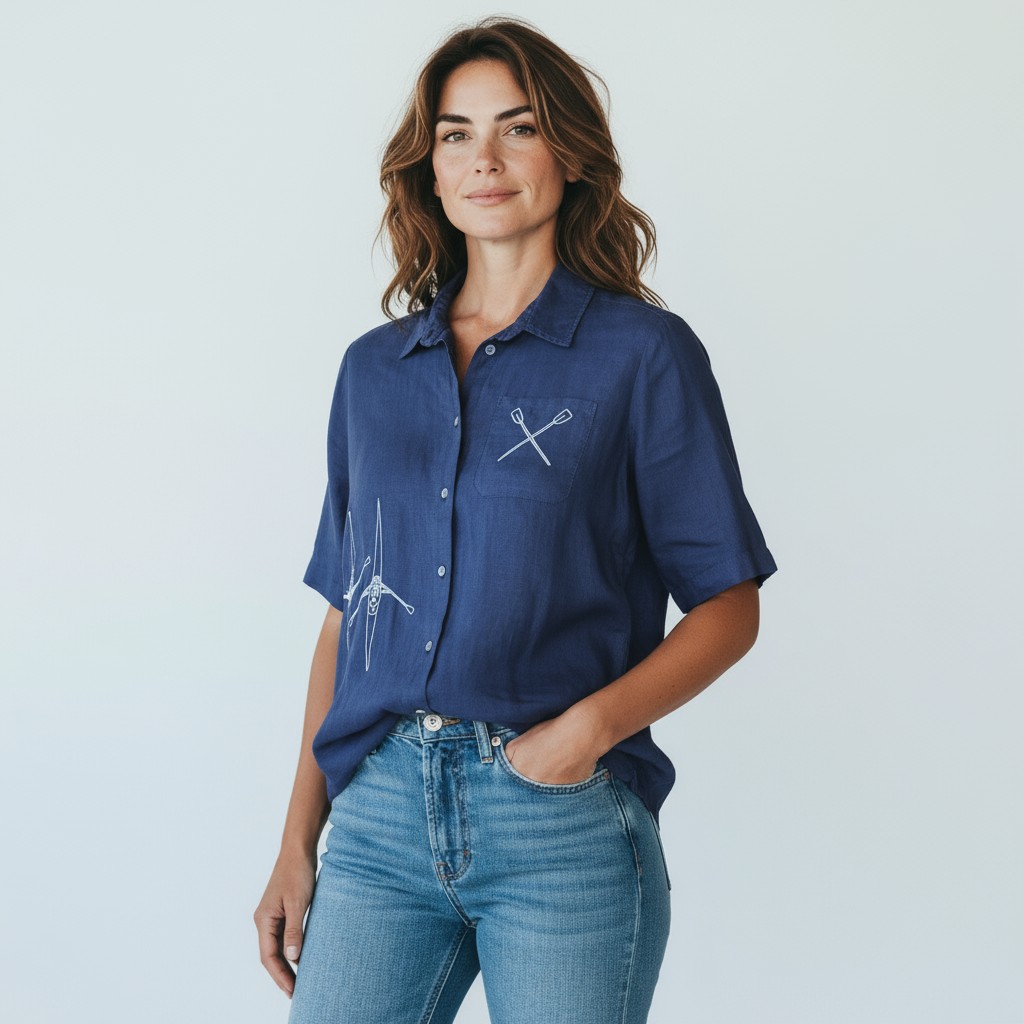 Moteriški lininiai marškiniai trumpomis rankovėmis 