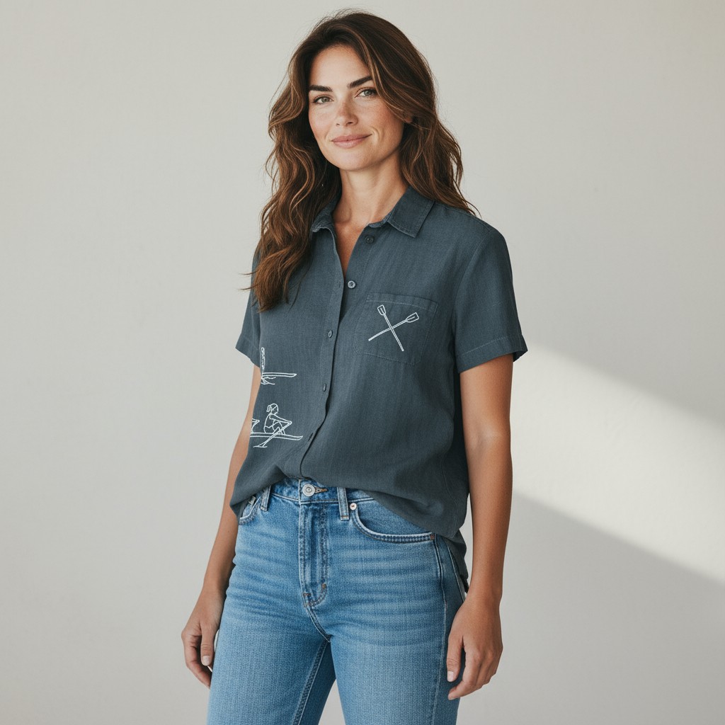 Moteriški lininiai marškiniai trumpomis rankovėmis