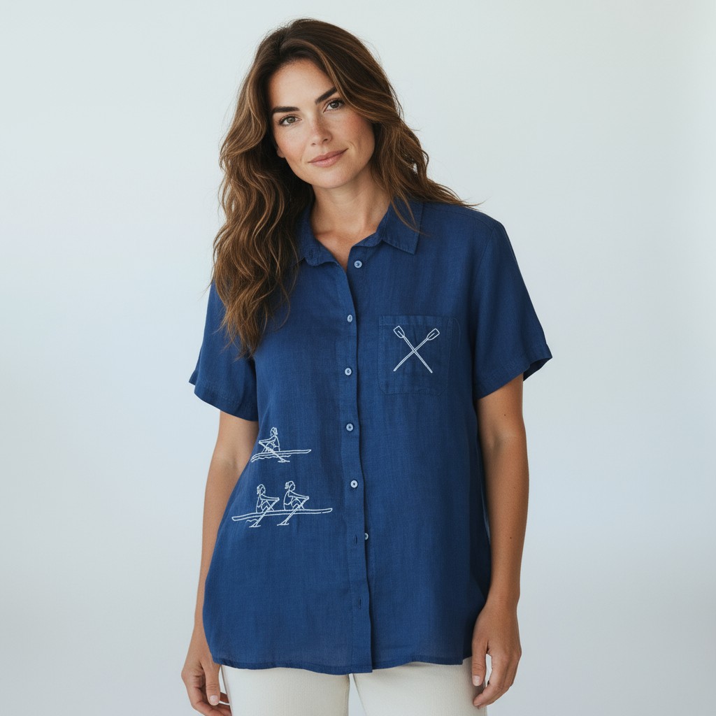 Moteriški lininiai marškiniai trumpomis rankovėmis 