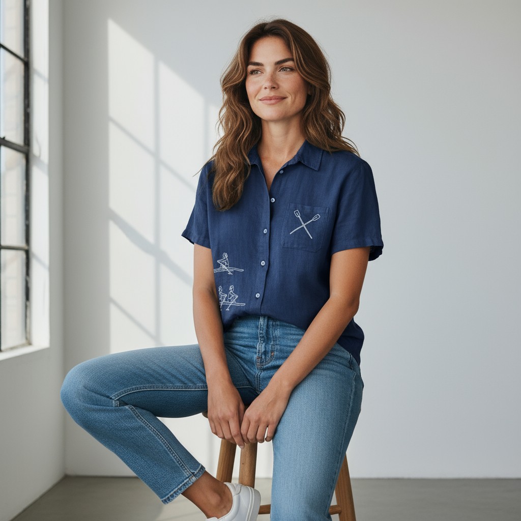 Moteriški lininiai marškiniai trumpomis rankovėmis 