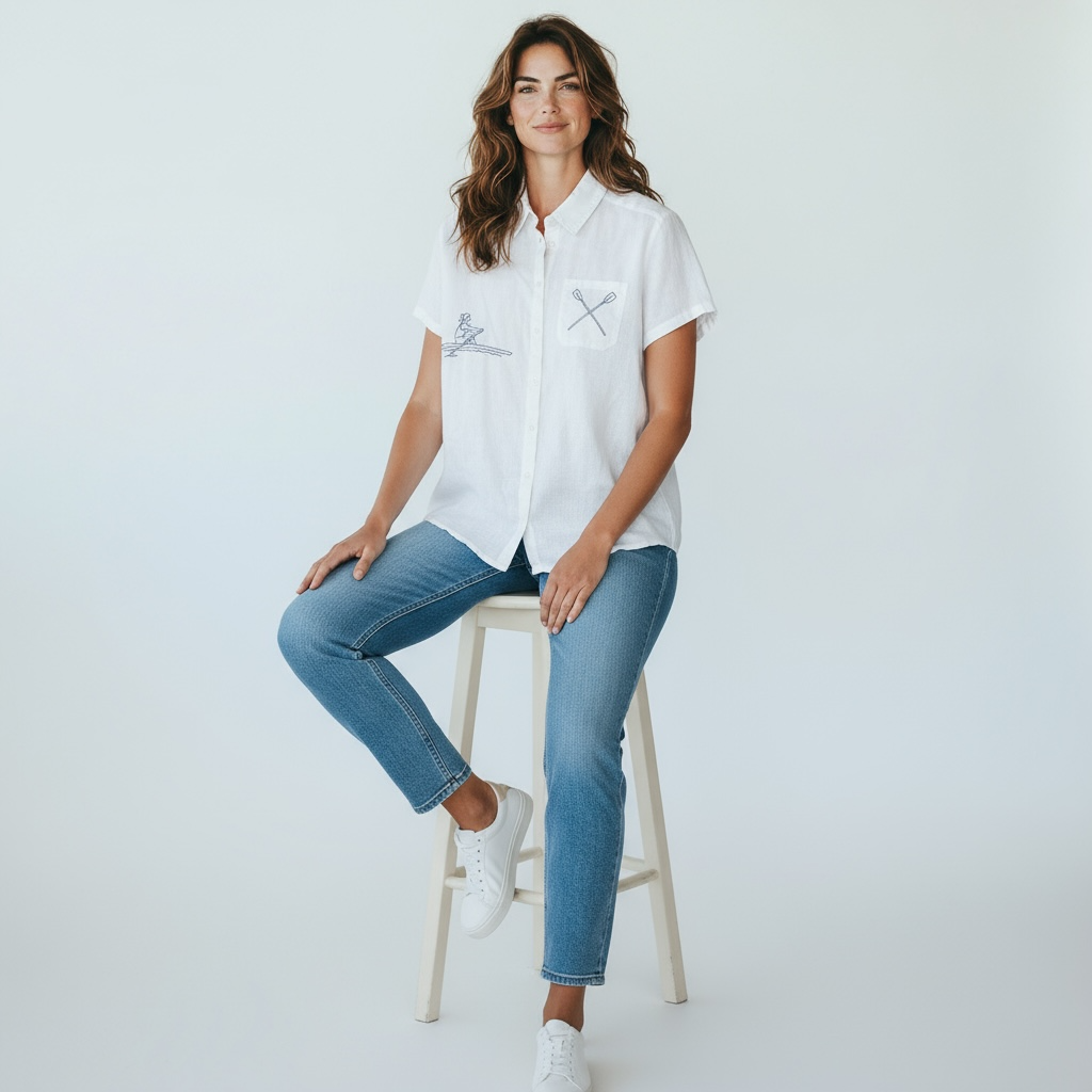 Moteriški lininiai marškiniai trumpomis rankovėmis 