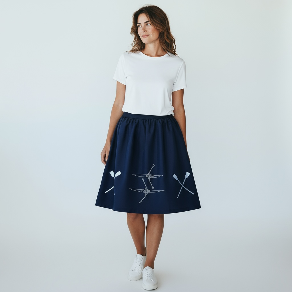 Mėlynas sijonas, siuvinėtas irklavimo motyvais