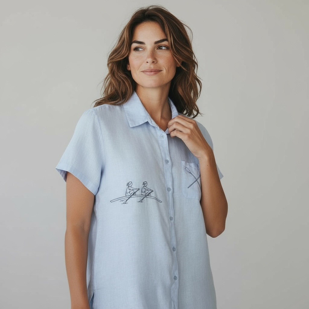 Moteriški lininiai marškiniai trumpomis rankovėmis