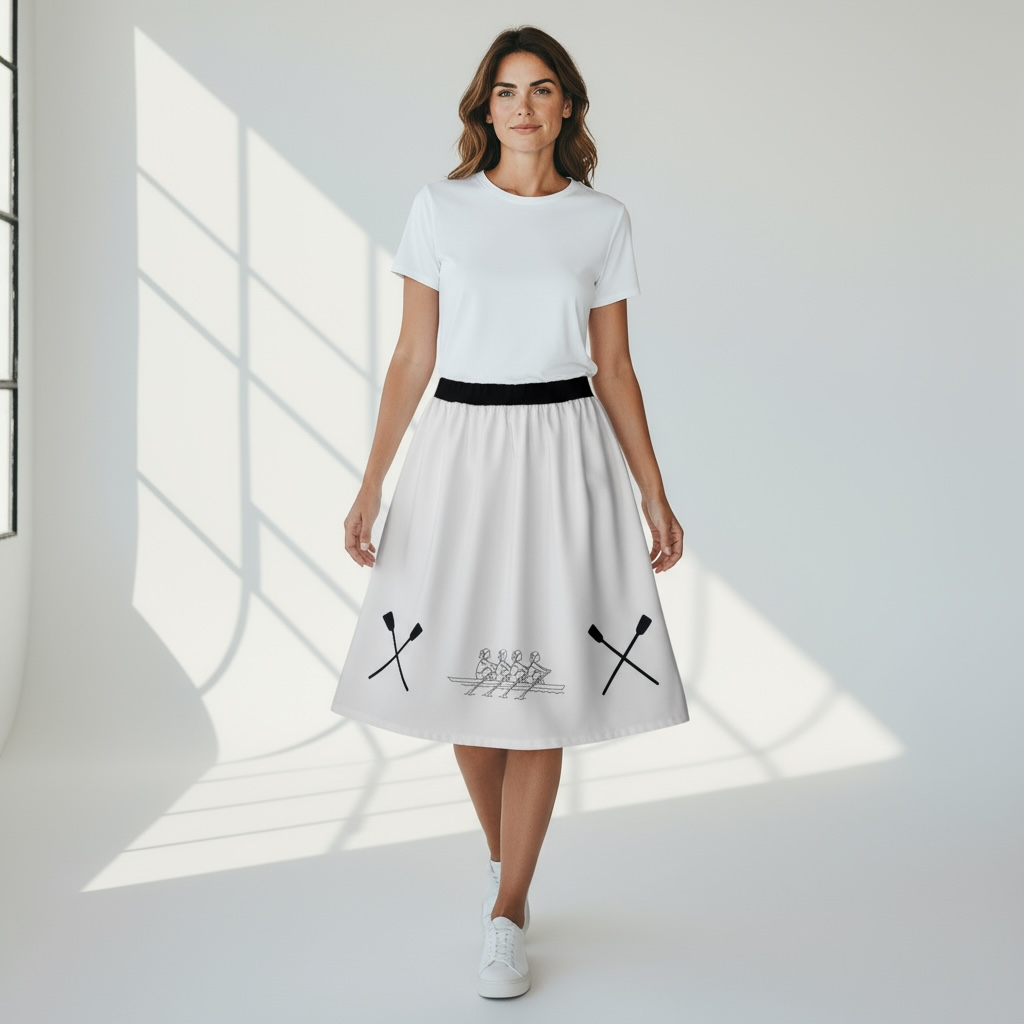 Baltas sijonas, siuvinėtas irklavimo motyvais