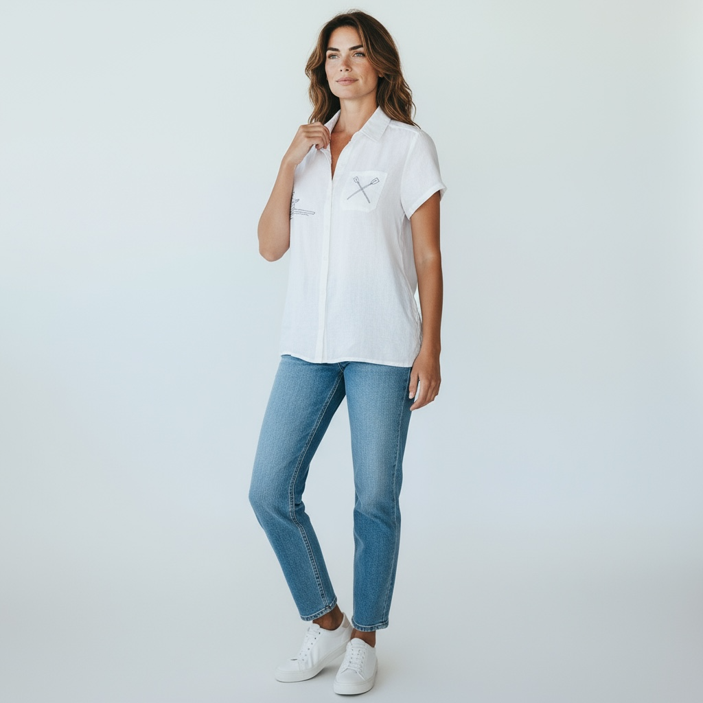 Moteriški lininiai marškiniai trumpomis rankovėmis 