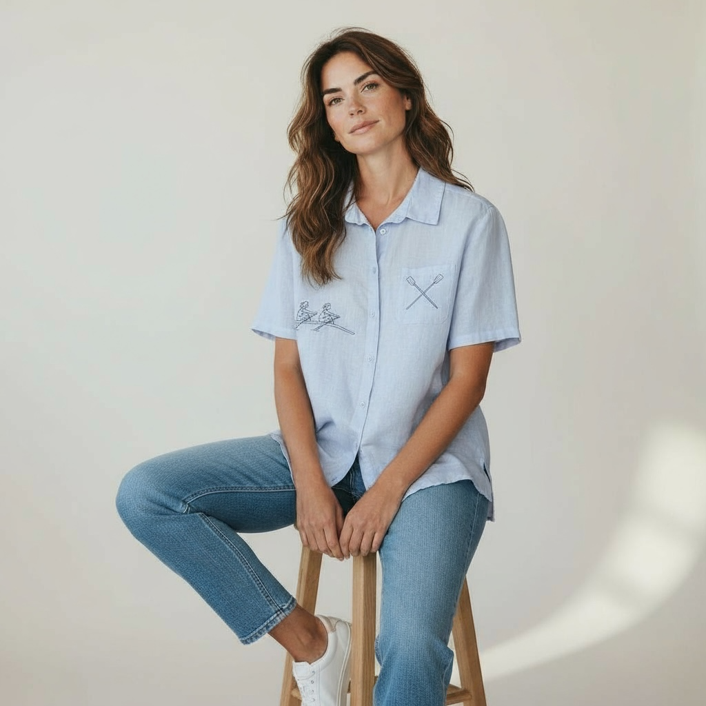 Moteriški lininiai marškiniai trumpomis rankovėmis 