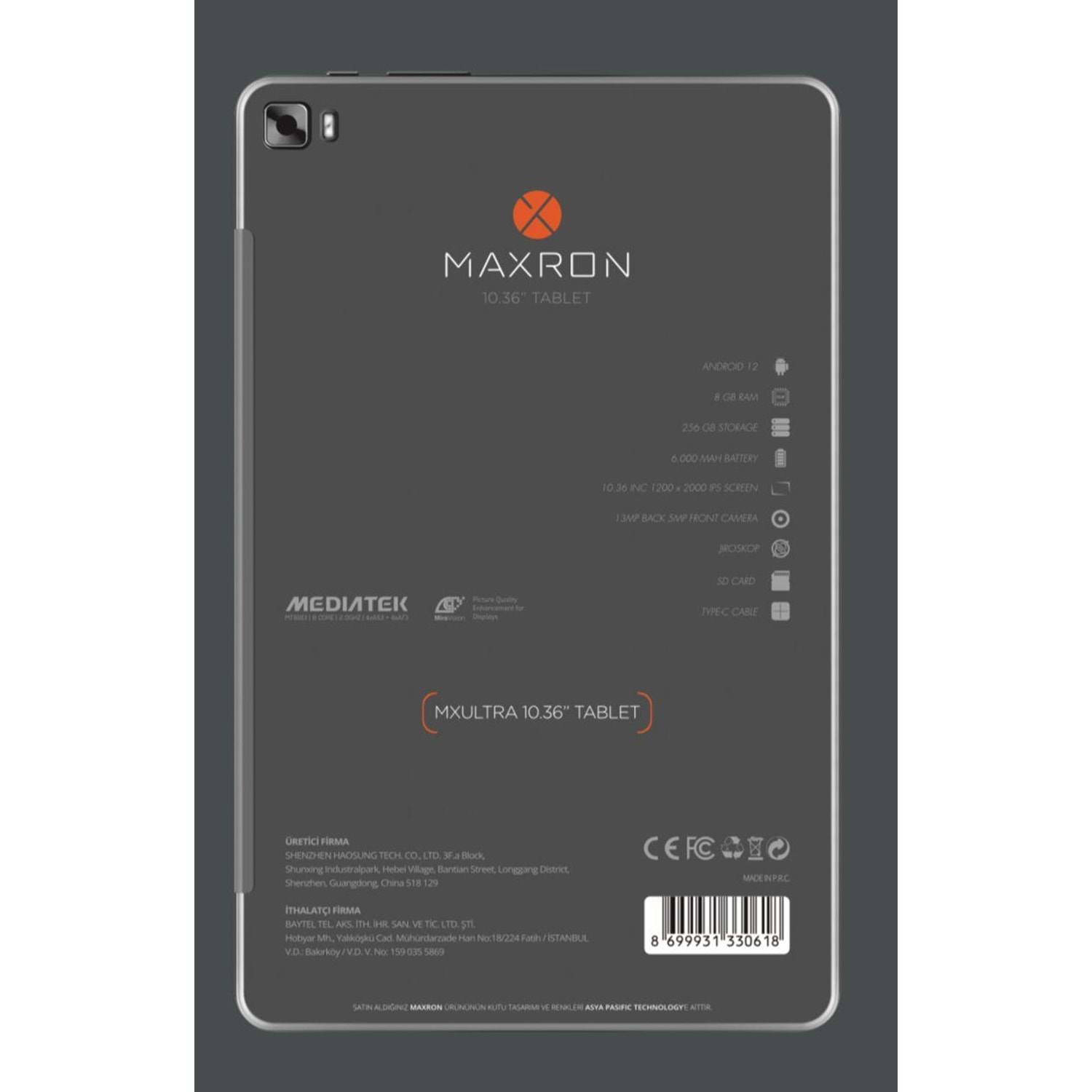 Maxron Mx Ultra 256 Gb 8 Gb Ram 10.36 İnç Geniş Ekran 8 Çekirdek Gaming Tablet