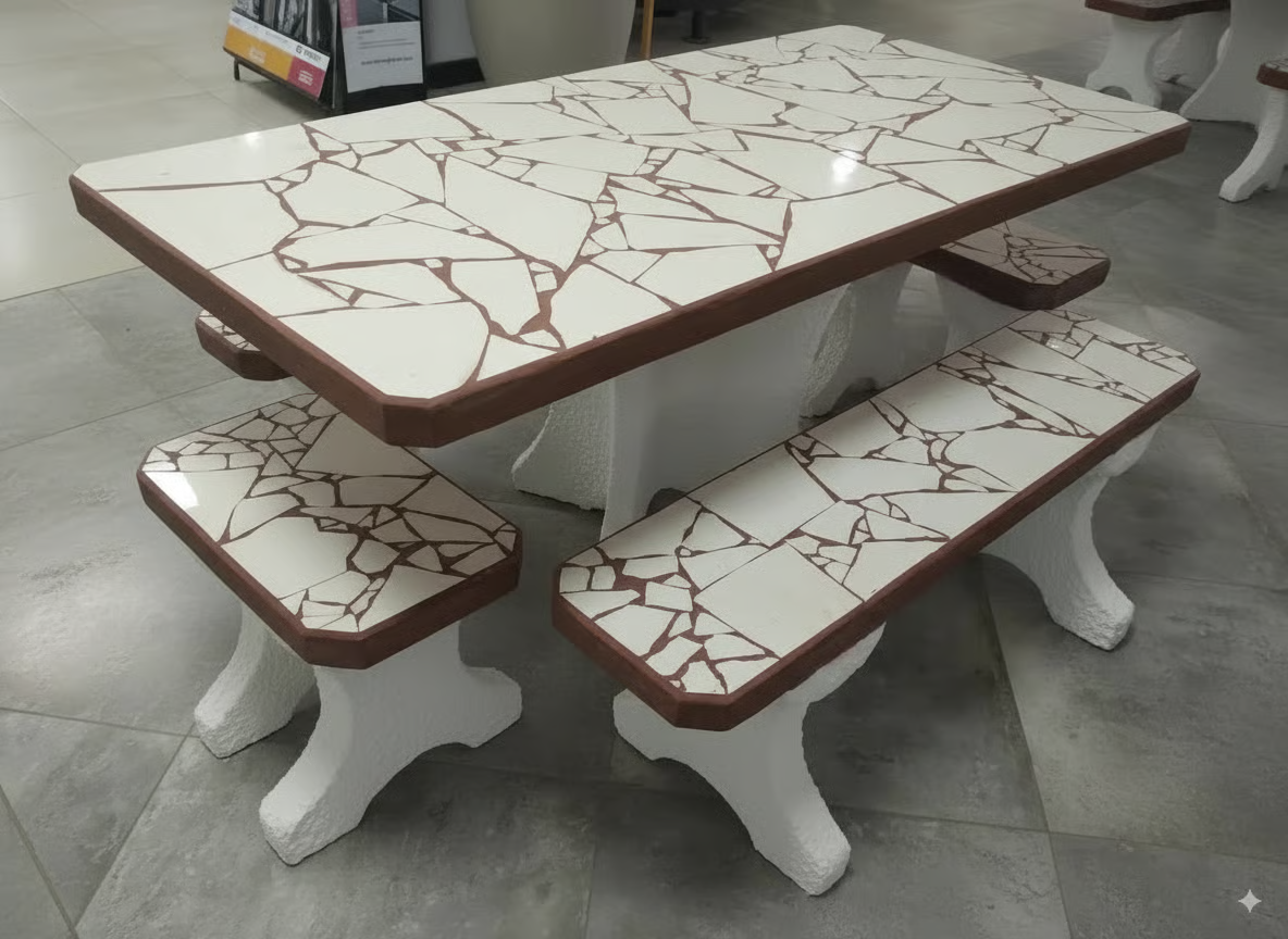 Juego de jardín cerámico rectangular c/ 4 bancos