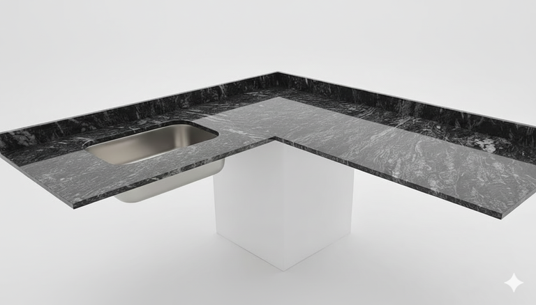 Mesada de granito Negro Boreal c/ bacha simple y zócalo