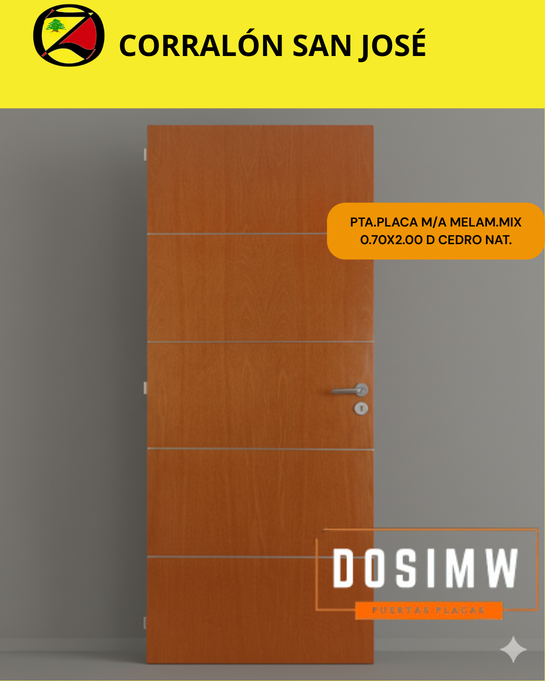 PTA.PLACA M/A MELAM.MIX 0.70X2.00 D CEDRO NAT.