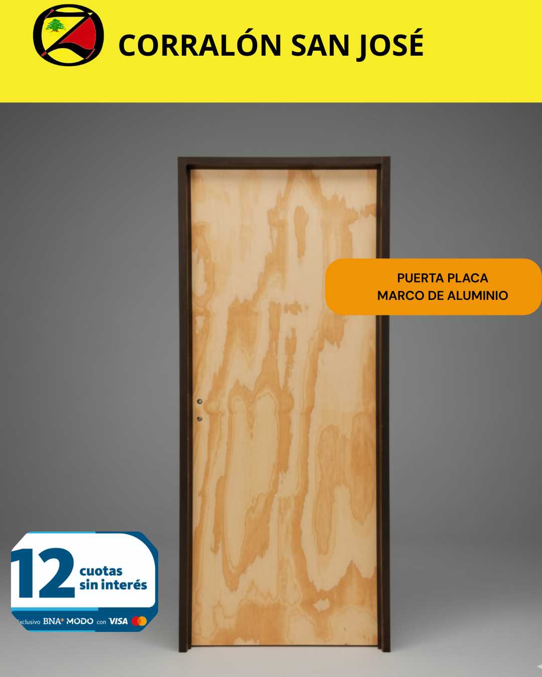 Puerta placa, marco de aluminio.