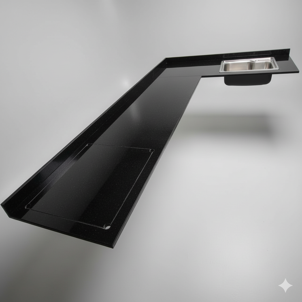 Mesada en "L"  marmol "Negro Brasil"