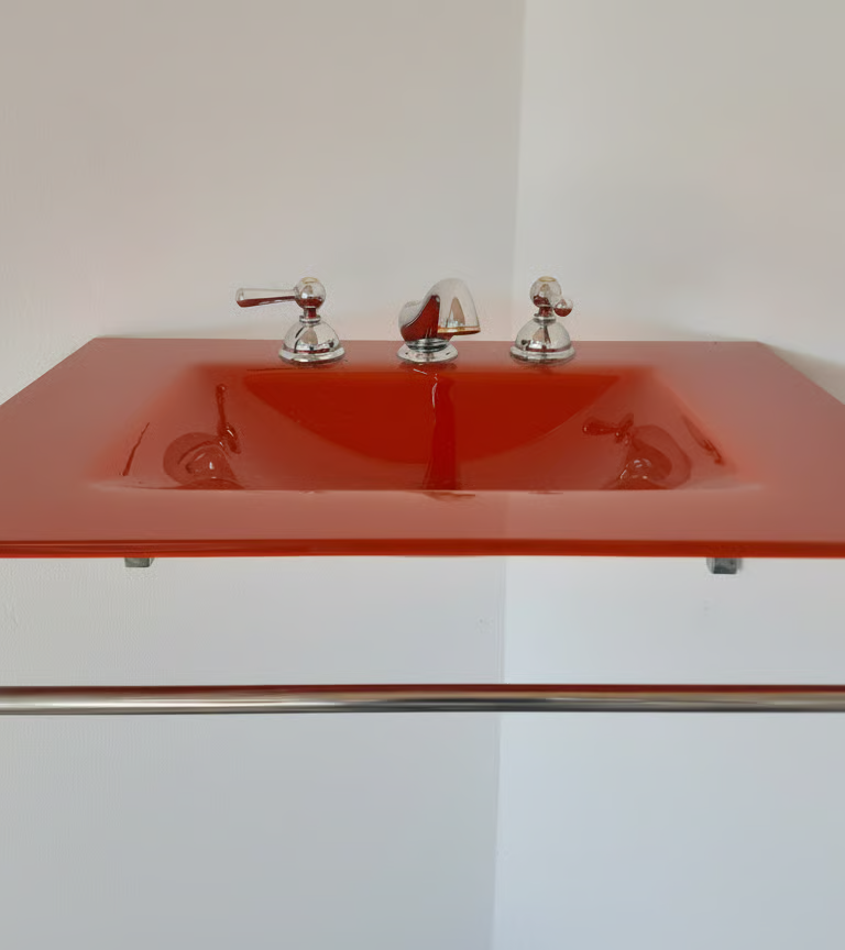 MESADA VIDRIO ROJO C/TOALLERO