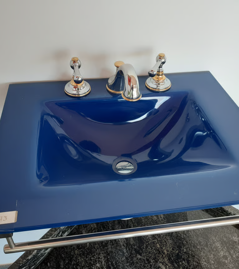  MESADA VIDRIO AZUL C/TOALLERO