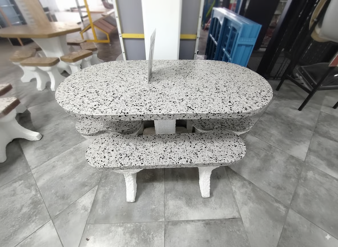 Juego de jardín granítico ovalado c/ 4 bancos