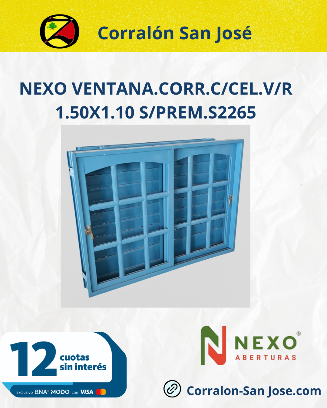 NEXO VENTANA.CORR.C/CEL.V/R 1.50X1.10 S/PREM.S2265