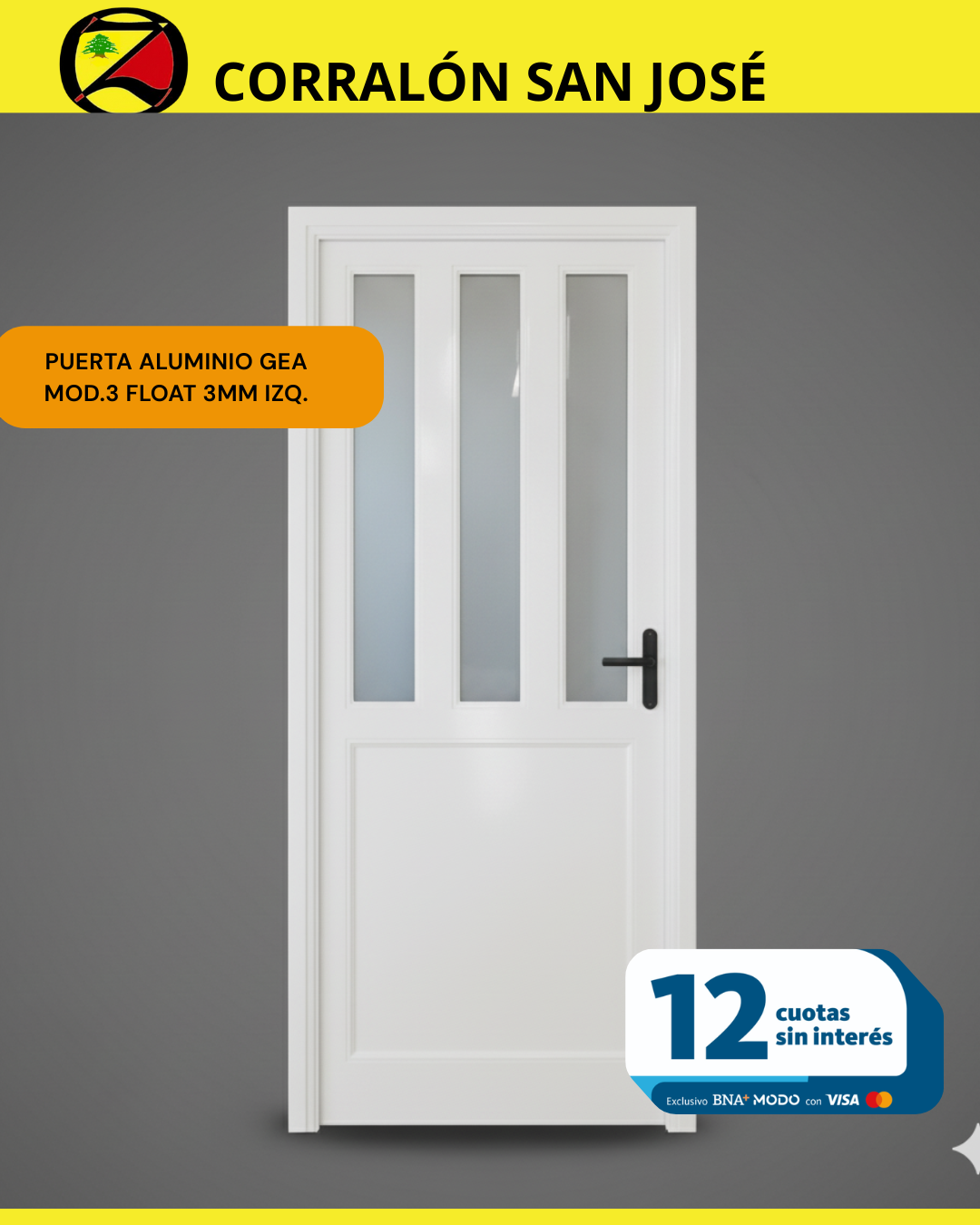 PUERTA ALUMINIO GEA MOD.3 FLOAT 3MM IZQ.