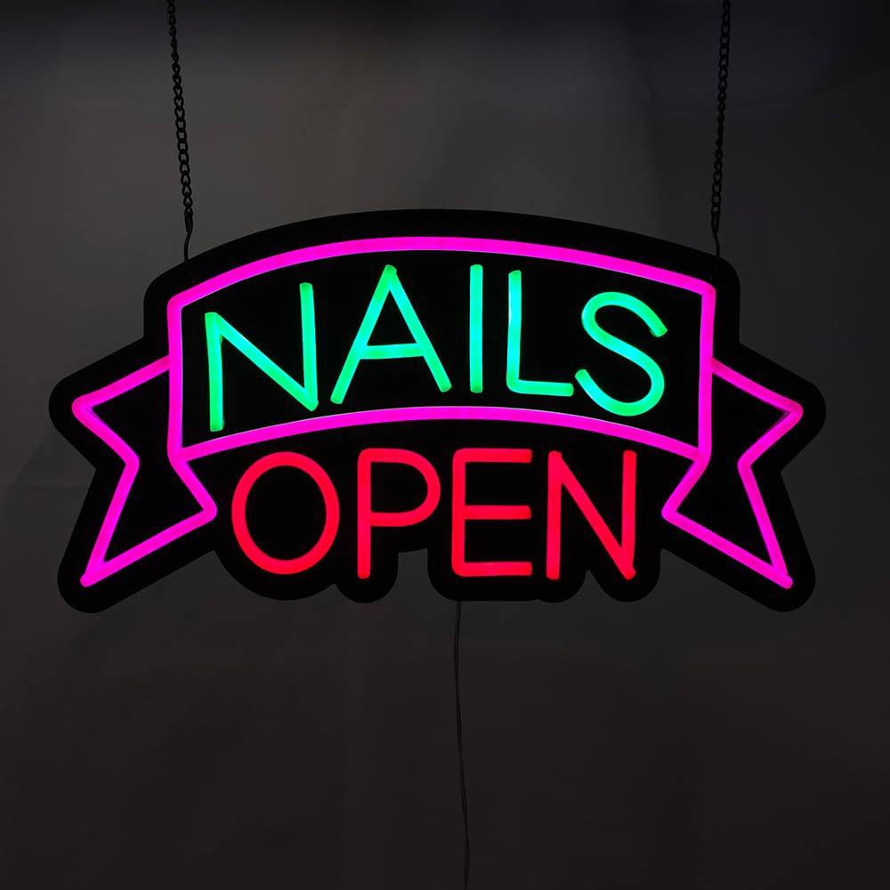 LED Nails Open Neon Sign, 19"x9.5"
