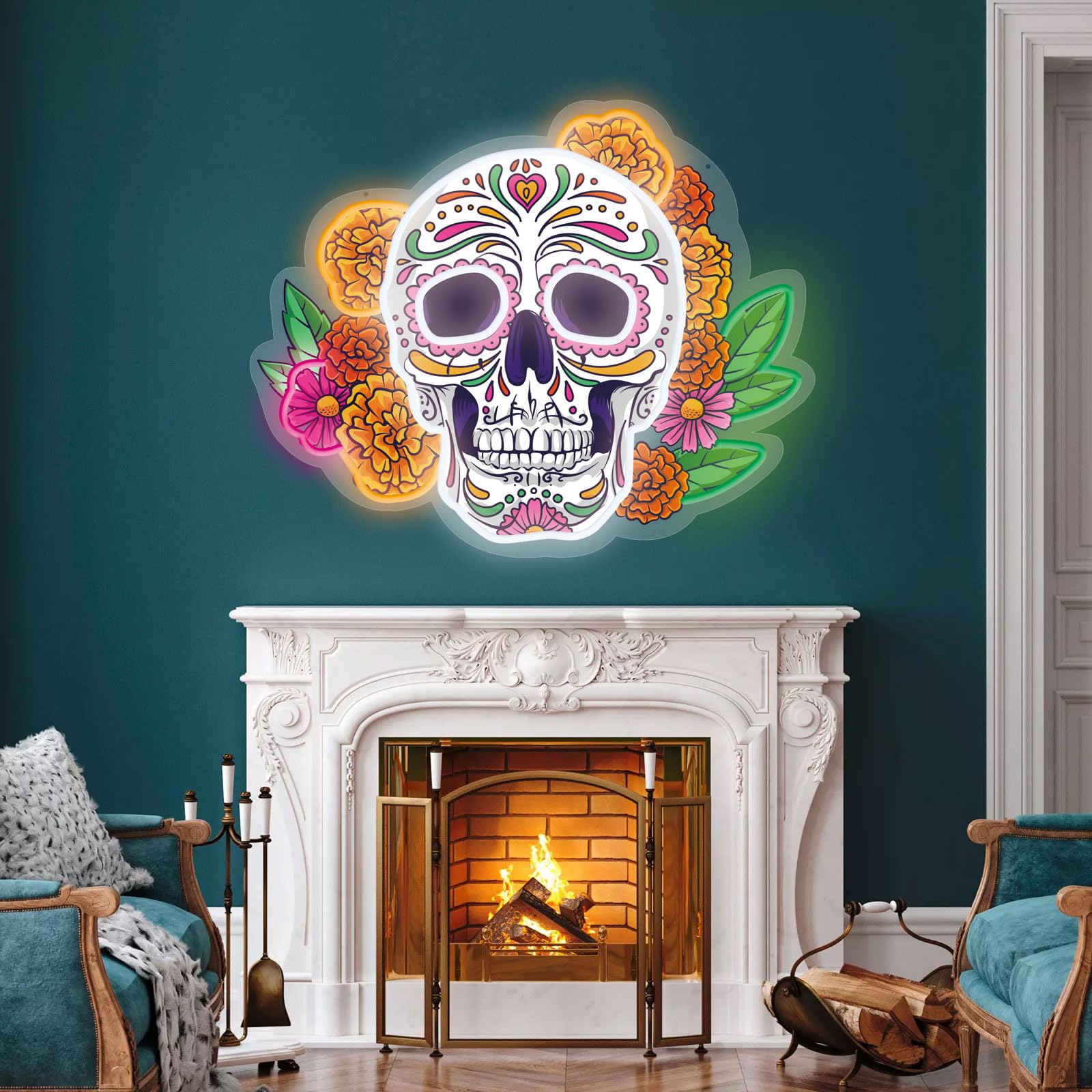 Day Of The Dead Neon Sign, 16"x12.6"
