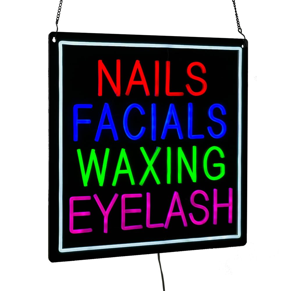 Nails Facials Waxing Eyelash LED Neon Sign, 20"x20"