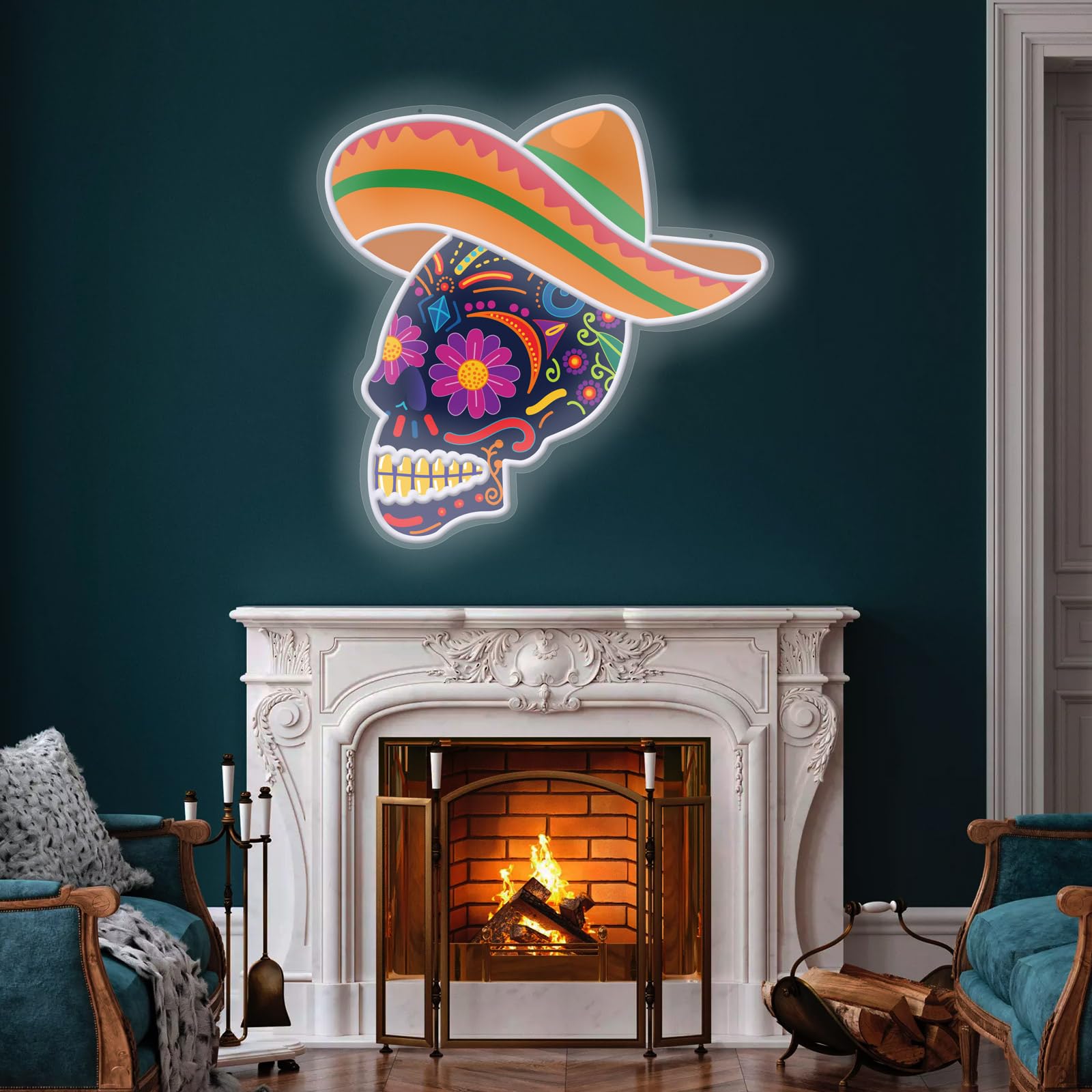Day Of The Dead Neon Sign, 14"x14"