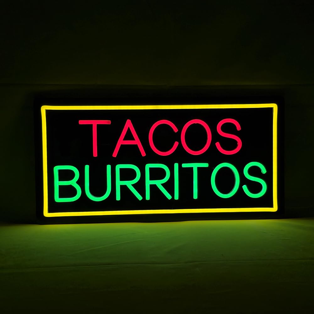 LED Tacos Burritos Neon Sign, 20"x10"