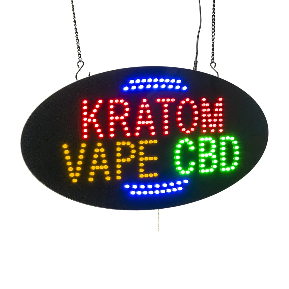 Kratom Vape CBD LED Sign, 19"x9.5"