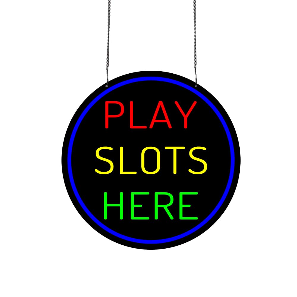 LED Play Slots Here Neon Sign, 16"x16"