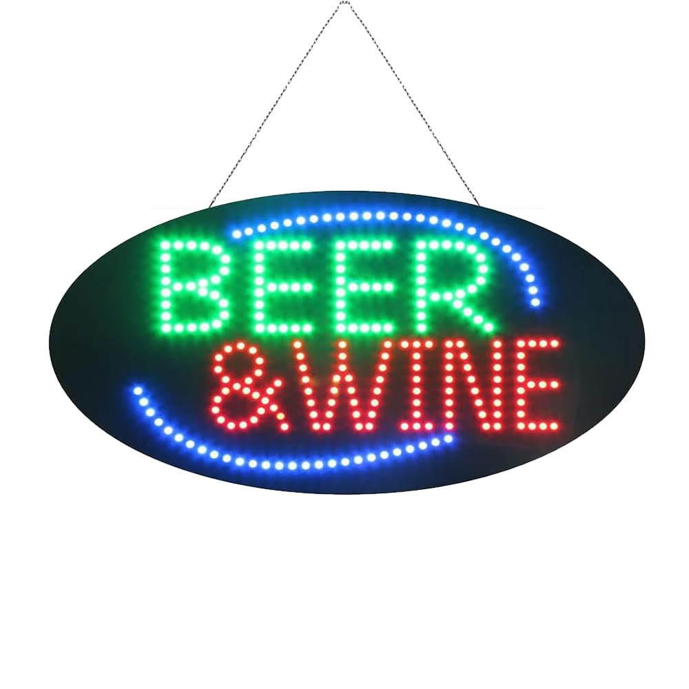 LED Beer Wine Sign for Bars and Pubs, 27"x15"