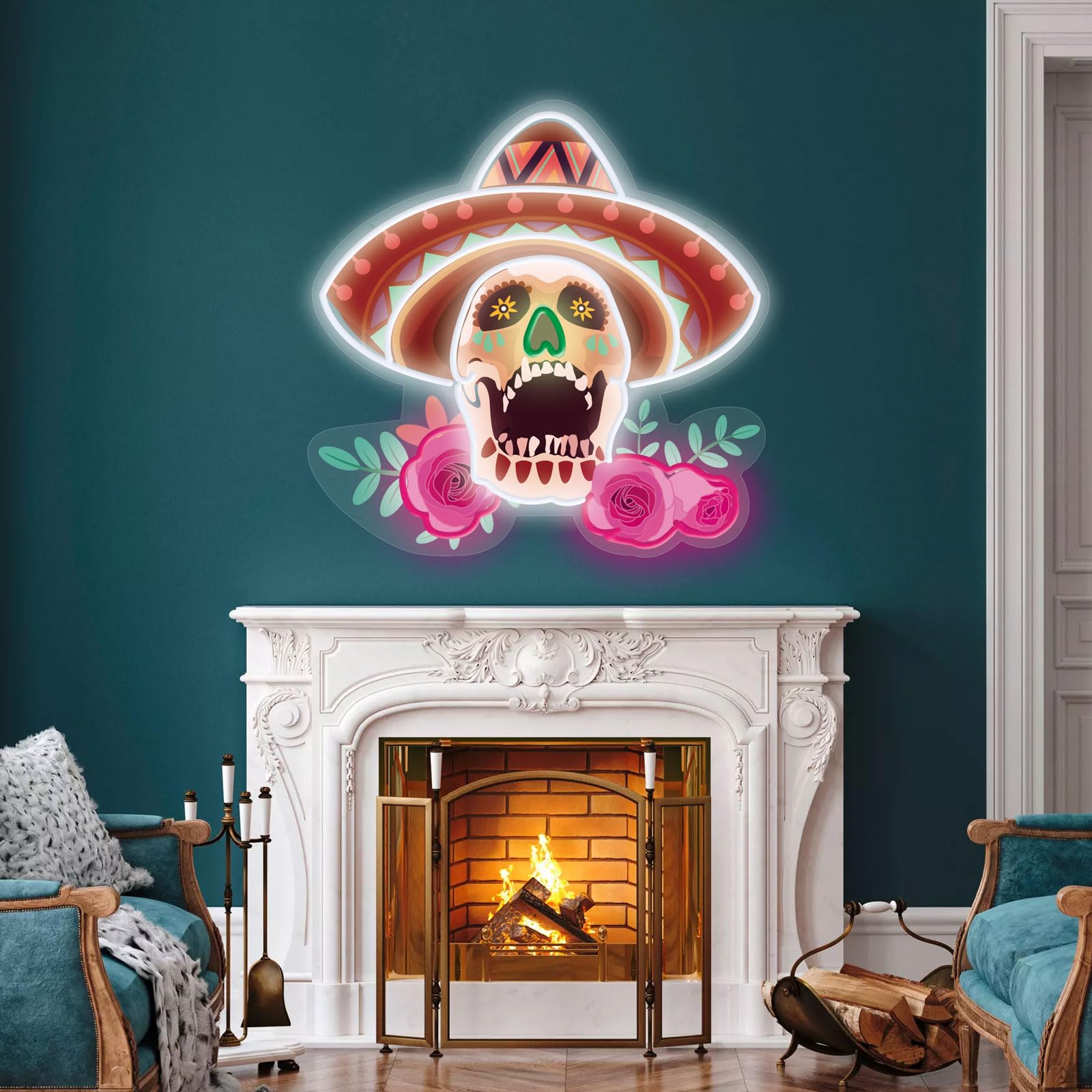 Day Of The Dead Neon Sign, 14”Į14"