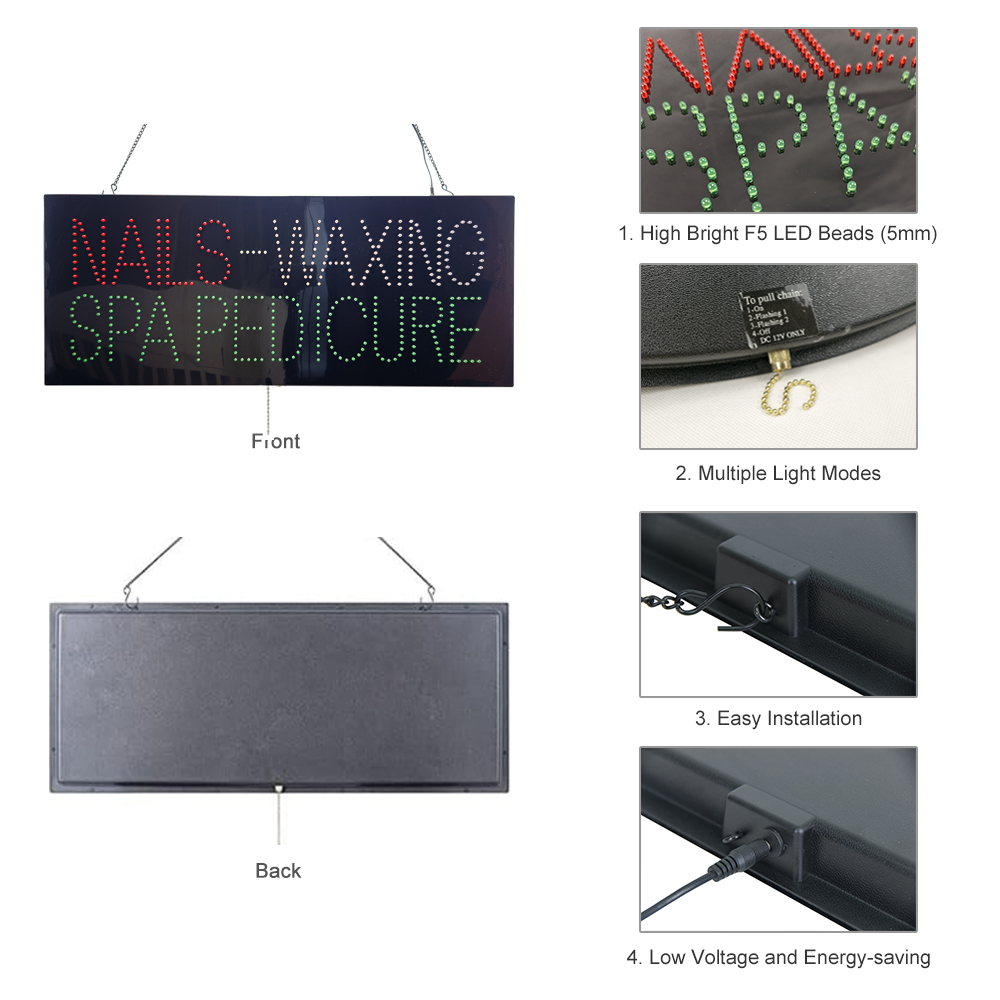 Nails Waxing Spa Pedicure Sign, 32"x13"