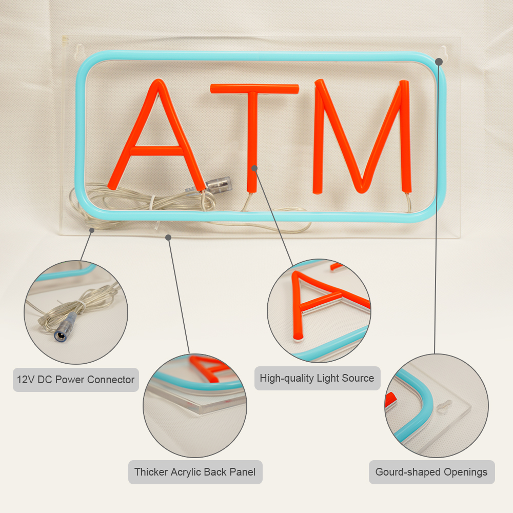 Small Size ATM Neon Sign, 12"×6"