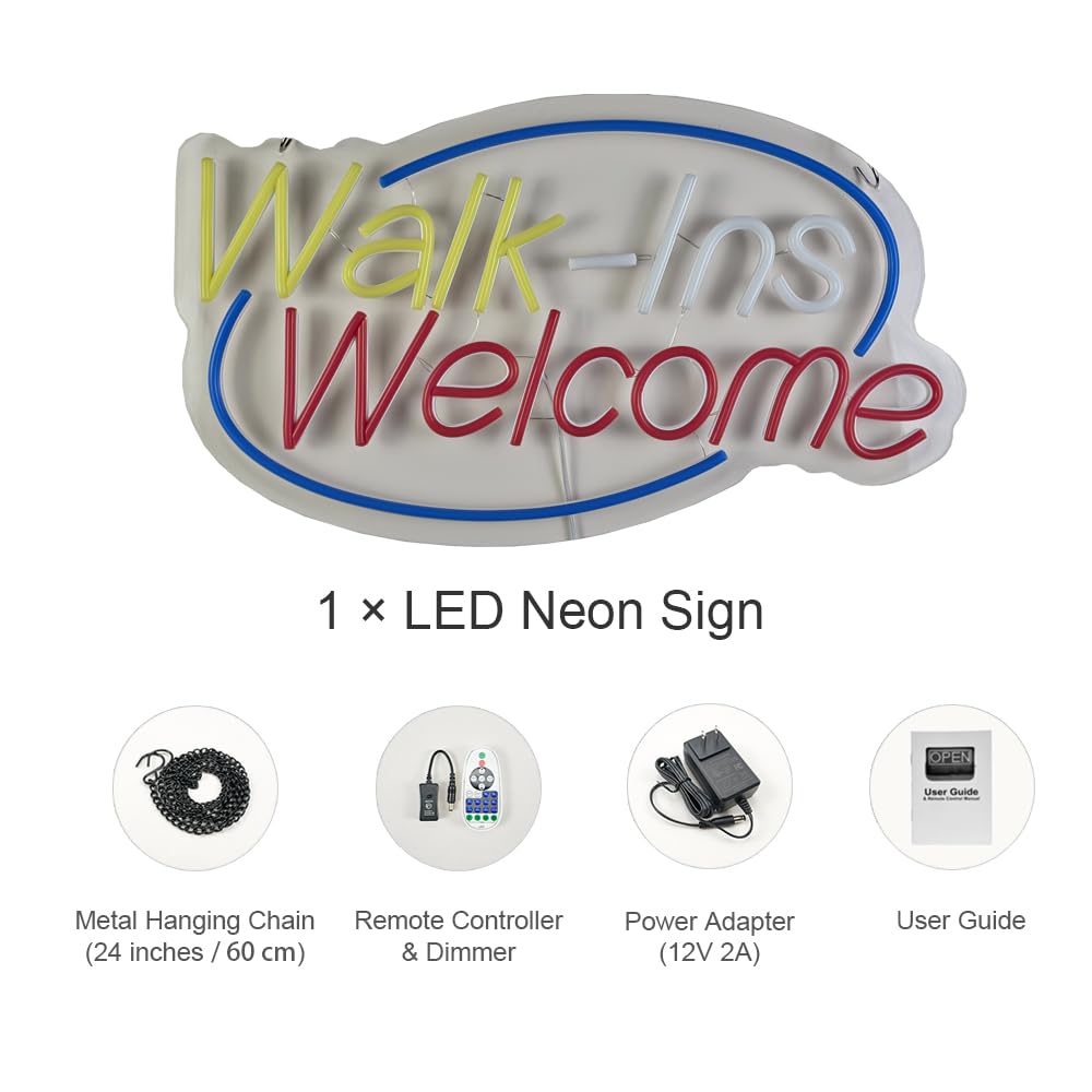 LED Walk Ins Welcome Neon Sign, 20"×11.4"