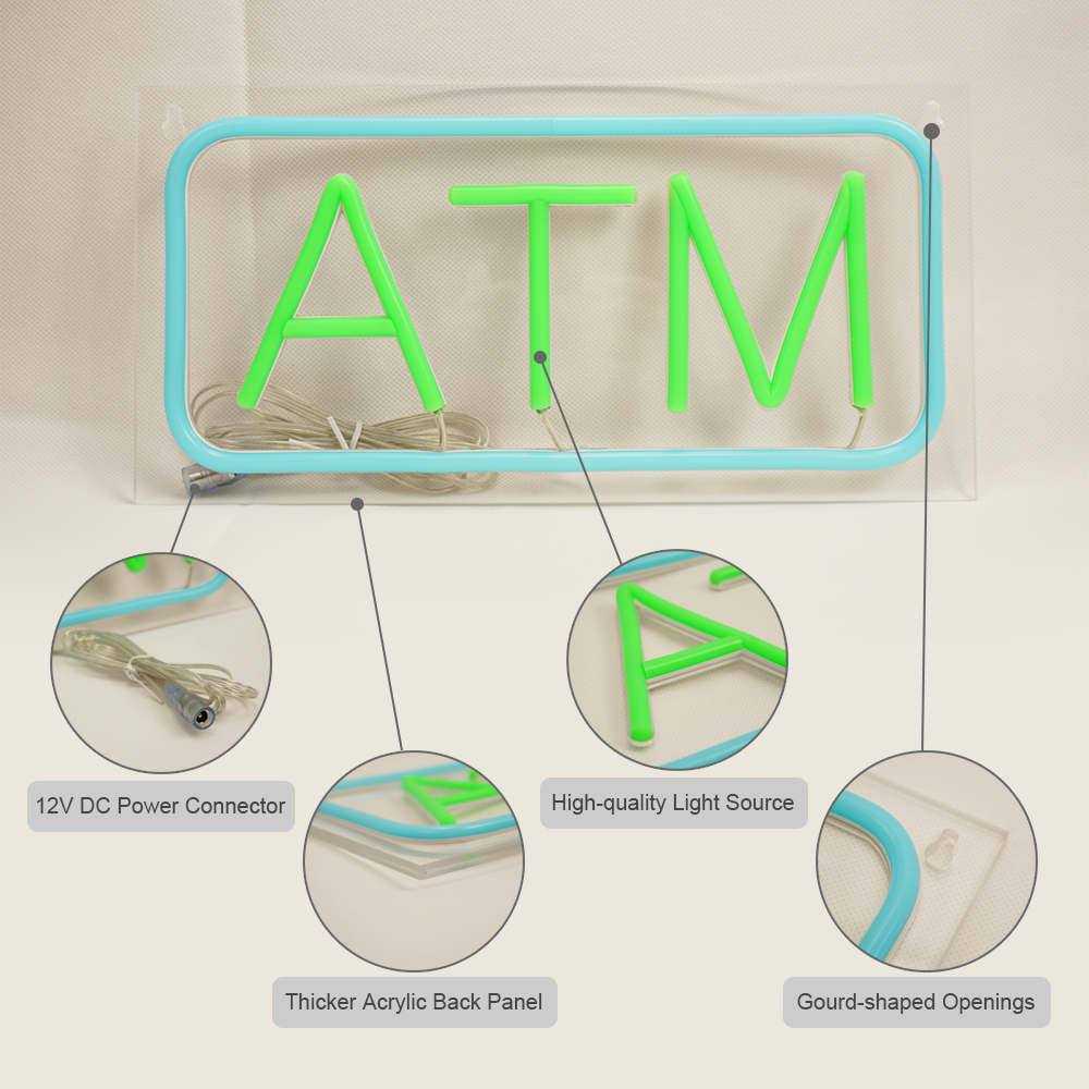 Small Size ATM Neon Sign, 12"×6"