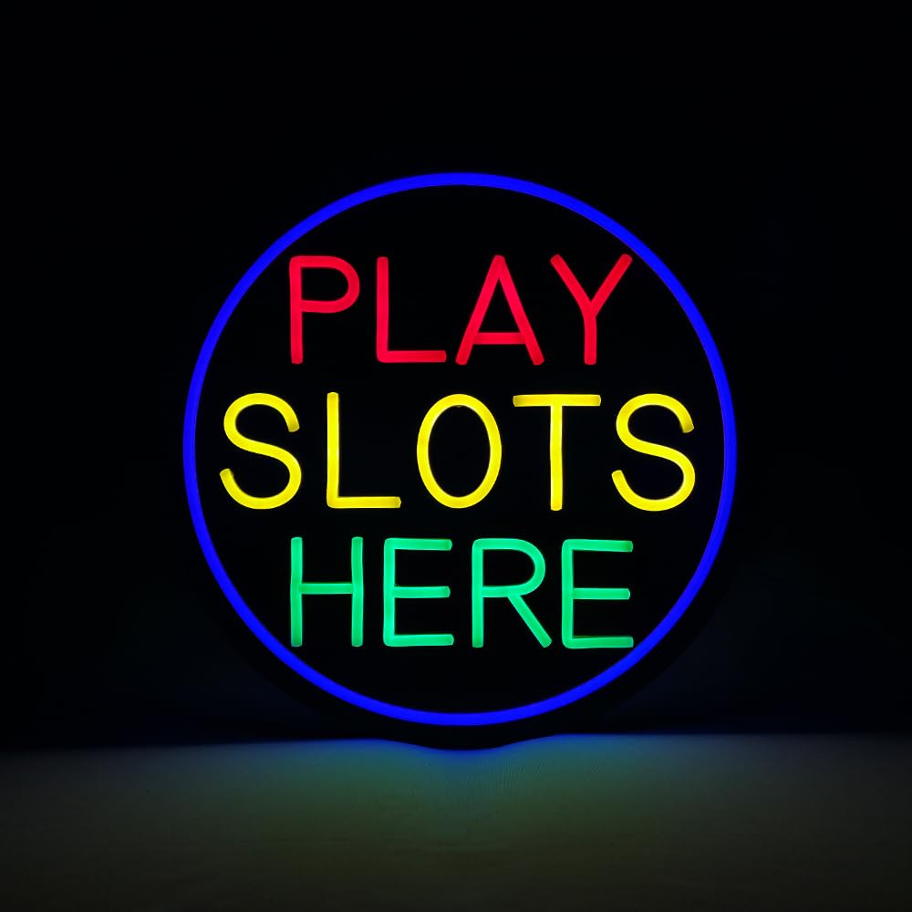 LED Play Slots Here Neon Sign, 16"x16"
