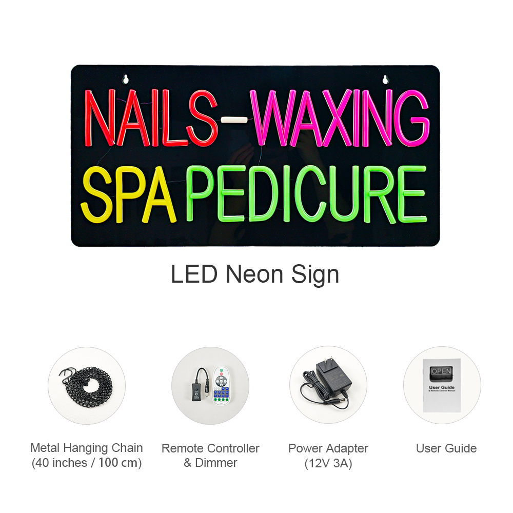Nails Waxing Spa Pedicure LED Neon Signs, 24"x12"