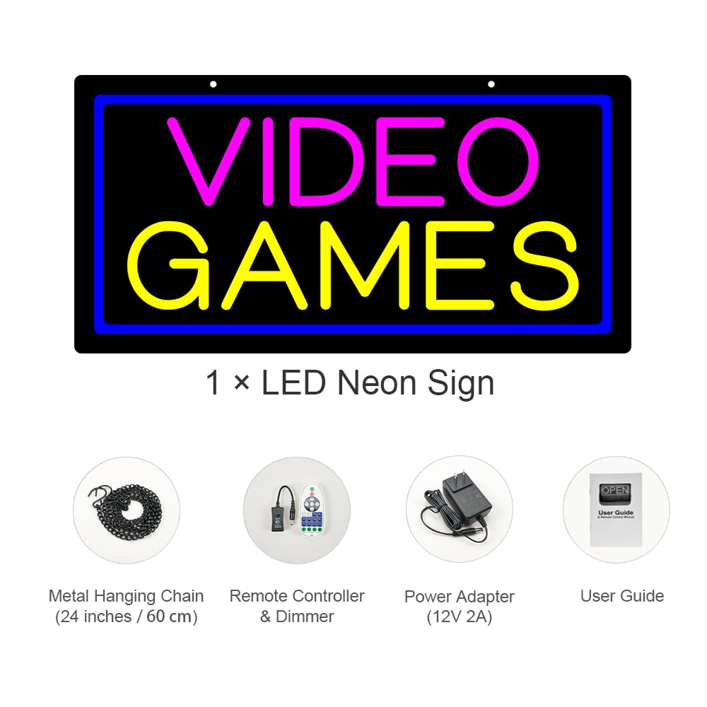 LED Video Games Neon Sign, 20"x10"