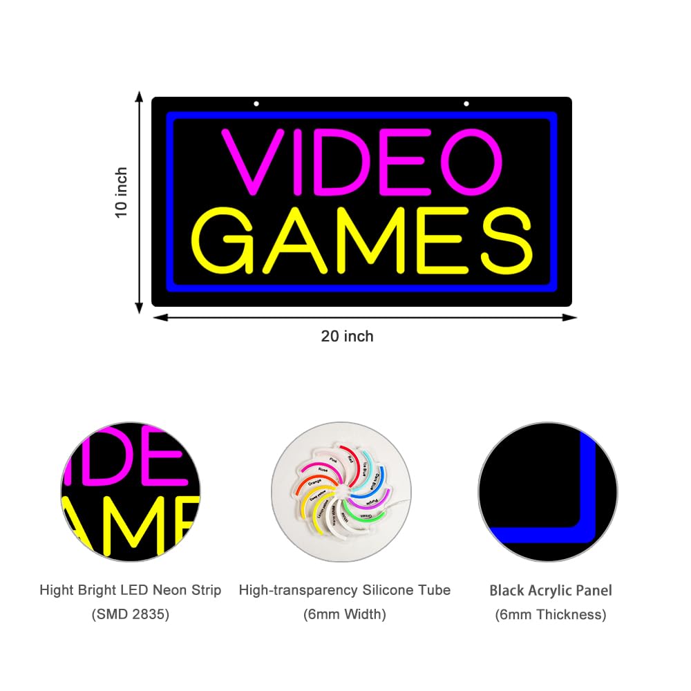 LED Video Games Neon Sign, 20"x10"