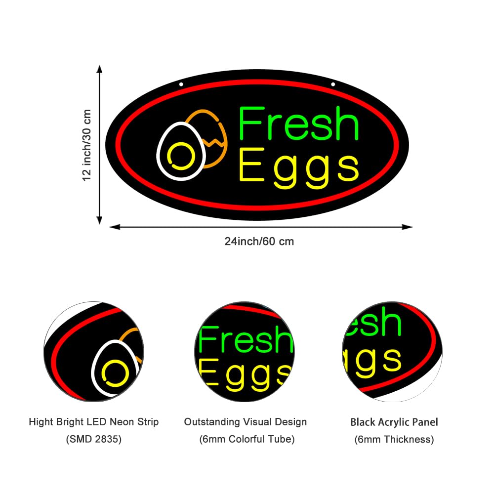 LED Fresh Eggs Neon Sign, 24"x12"