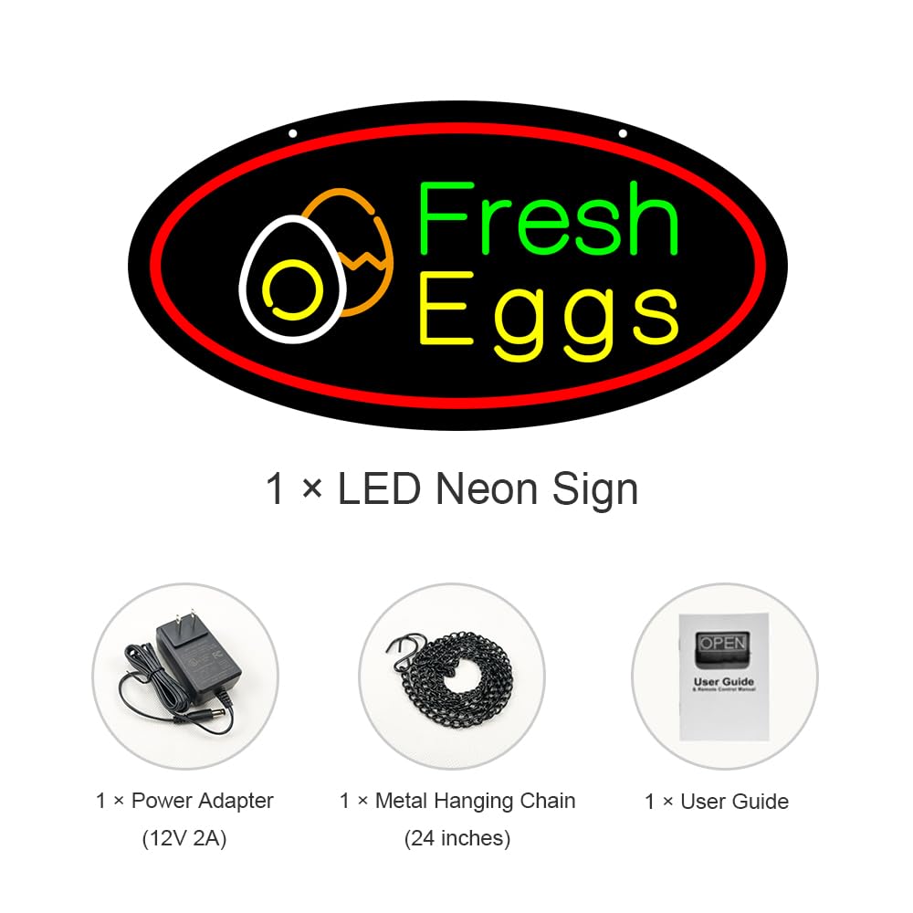 LED Fresh Eggs Neon Sign, 24"x12"