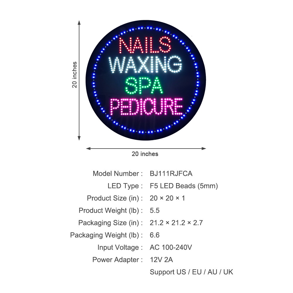 Nails Waxing Spa Pedicure Sign, 20"x20"