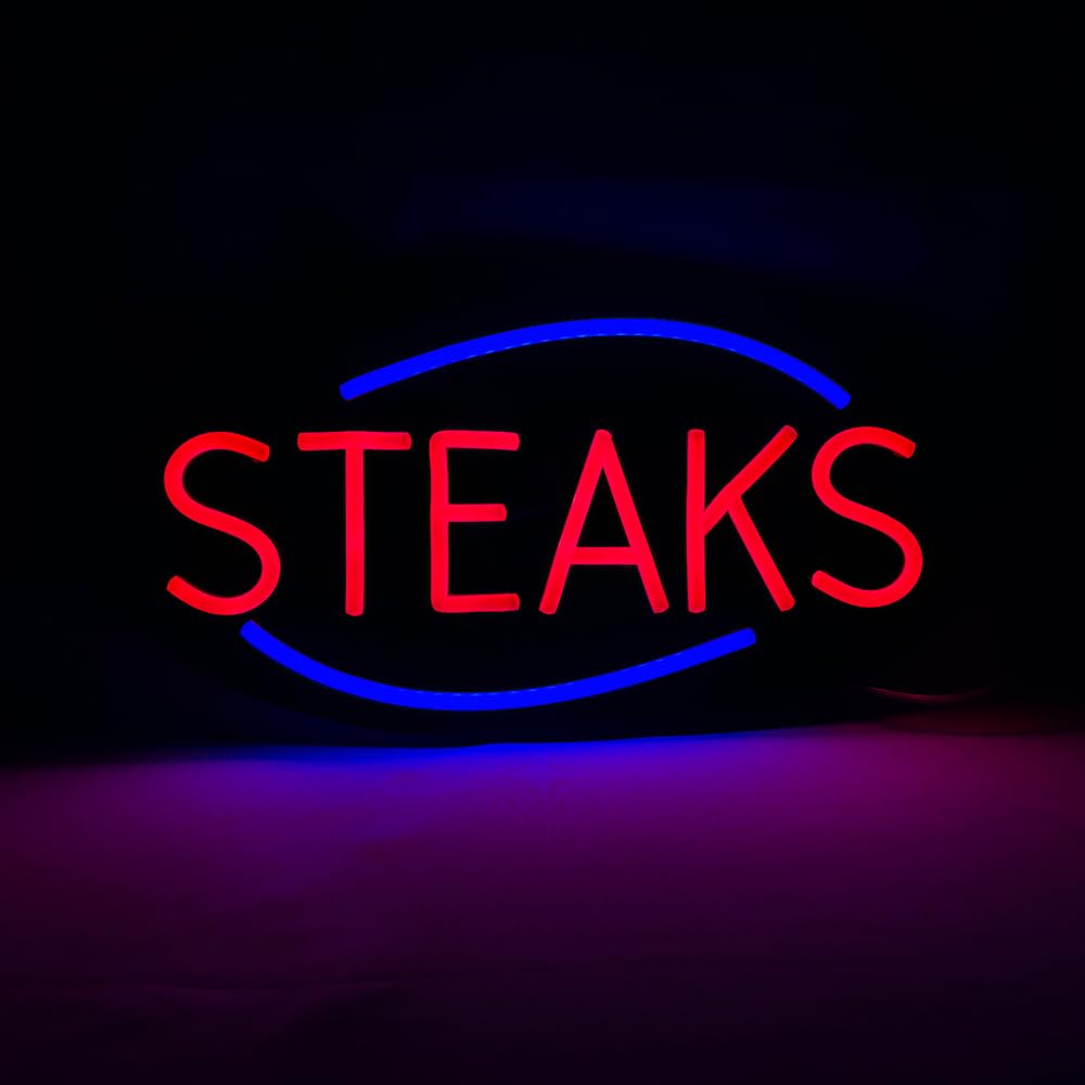 LED Steaks Neon Sign, 16"x8"